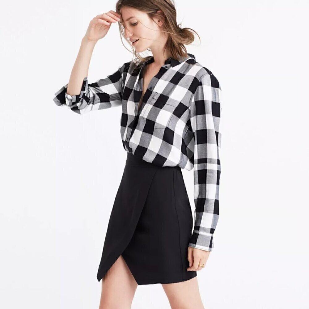 Madewell 100% Silk Black Parkway Skirt S Faux Wrap Staple Pull-On Chic Classic